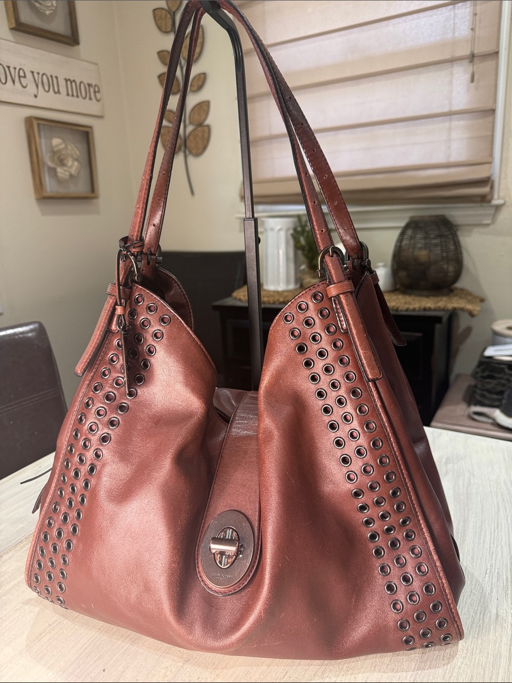 Coach Madison Large Studded Leather Hobo Brown - Picture 1 of 16